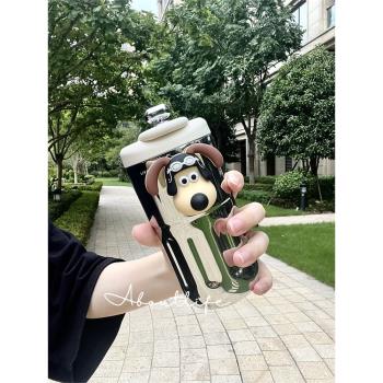 高顏值卡通狗頭316不銹鋼智慧數顯保溫杯 高階感便攜咖啡隨行杯