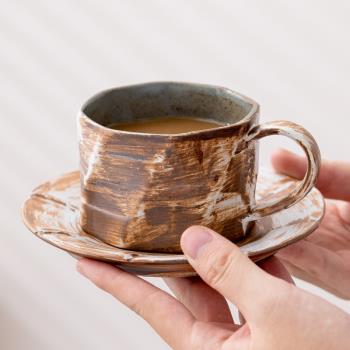 日式咖啡杯碟復古創意粗陶陶瓷手工咖啡杯套裝家用杯子馬克杯水杯