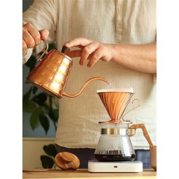 日本原產HARIO手沖咖啡套裝黃銅細口手沖壺 云朵壺 V60 02銅濾杯
