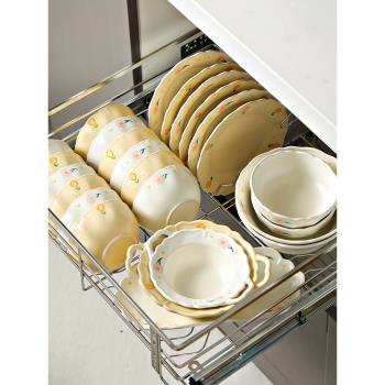 小清新碗碟套裝家用高級感碗盤碗筷日式一人食奶油風陶瓷盤子餐具