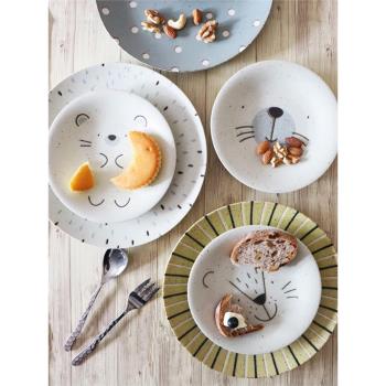 日本進口可愛刺猬海報獅子卡通兒童陶瓷餐具圓盤深盤馬克杯早餐盤