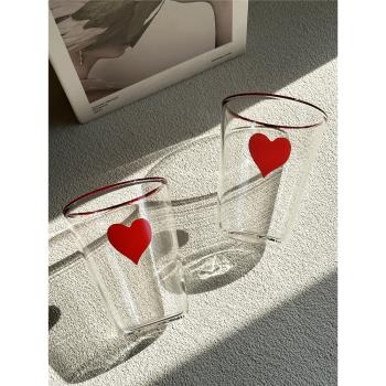 情侶耐熱愛心印花高硼硅玻璃杯