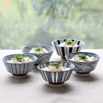 日本進口美濃燒長壽花紋古樸日式陶瓷飯碗湯碗茶碗拉面碗沙拉碗