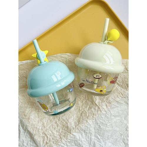 TIMS墩墩杯夏日小象花花研究所聯名款海星檸檬款玻璃杯迷你吸管杯