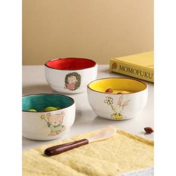 藍蓮花家居飯碗家用陶瓷碗可愛湯碗面碗日式ins風復古餐具單個碗