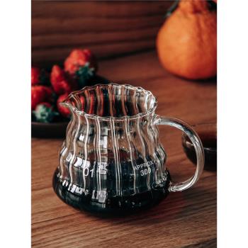 日式豎條紋手沖咖啡分享壺高硼硅透明玻璃手沖咖啡壺云朵壺咖啡杯