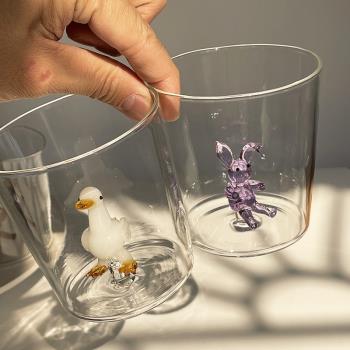 設計師立體動物杯可愛高級感玻璃杯ins水杯女高顏值情侶杯禮物