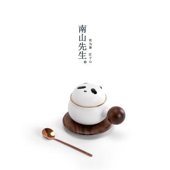 南山先生 熊貓泡茶杯茶杯陶瓷茶水分離馬克杯禮物創意咖啡杯水杯