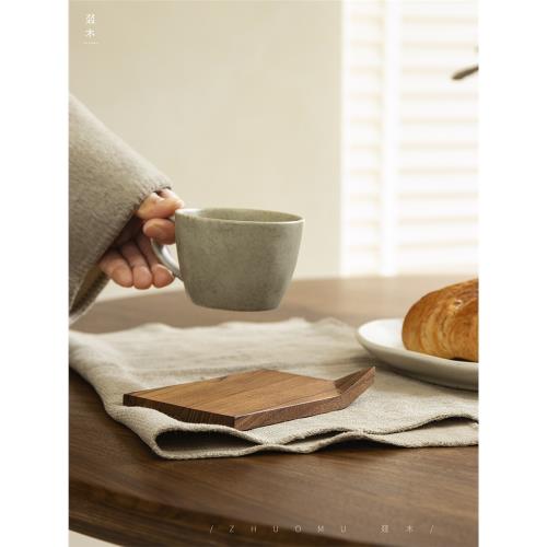叕木|拇指茶托日式折角木質茶杯墊進口柚木方形隔熱墊創意木盤墊