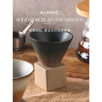 alaniz藍山創意咖啡杯帶底座復古日式拿鐵杯粗陶拉花杯下午茶杯