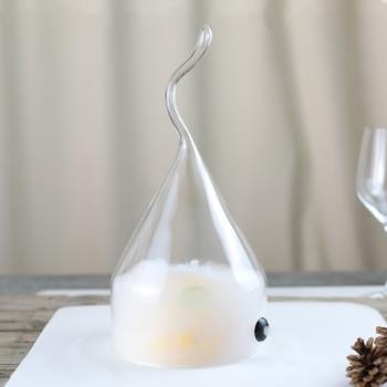 新款創意透明分子料理美食煙熏罩耐高溫玻璃帶孔意境菜干冰煙熏罩