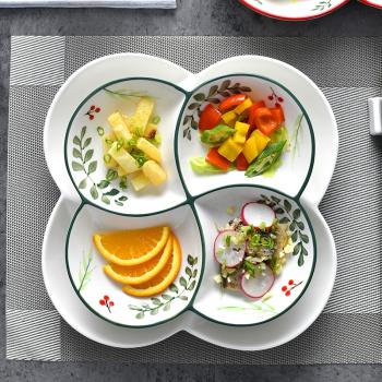 釉下彩創意成人營養分餐制格子減肥陶瓷分格月子餐盤套裝四格拼盤