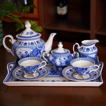 歐式高檔復古風 出口宮殿人物青花系列陶瓷下午茶咖啡杯碟 托盤