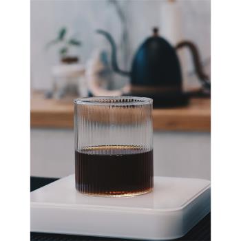 圓柱形豎條紋手沖單品咖啡杯 美式冷萃透明玻璃復古好看的咖啡杯