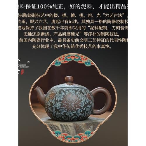 廣西欽州坭興陶純手工名家一粒珠茶壺茶具全滿工雕刻泡茶壺|茶壺|ETMall