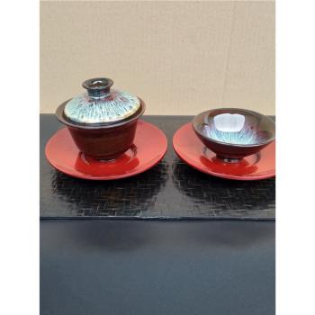 漆器盤子日式黑色茶杯托墊實木茶碟全朱天然大漆單個碟子建盞托盤
