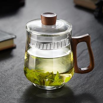 高檔玻璃茶杯磁吸濾網月牙杯綠茶泡茶杯辦公室帶過濾茶水分離杯子