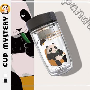 美國CupMystery胖熊雙層卡通熊貓耐商務車載高硼硅玻璃杯熱商務杯