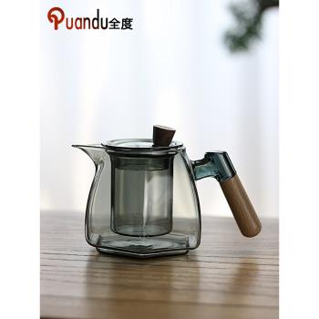 圍爐茶壺六角加厚耐高溫玻璃過濾泡花茶壺茶水分離煮茶器茶具套裝