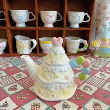 高溫水壺陶瓷可愛馬卡龍色姜餅人外貿卡通仙女茶壺擺件禮物少女心