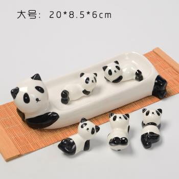 ZAKKA日式陶瓷招財熊貓筷子架超萌可愛熊貓筷子托擺件熊貓套裝