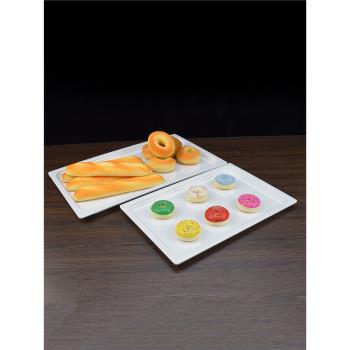 面包蛋糕點心托盤白色密胺長方形商用自助餐熟食涼菜水果展示盤子