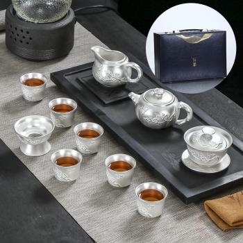 銀茶具套裝家用 999純銀茶壺琺瑯彩高檔鎏銀茶具手工功夫泡茶壺
