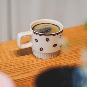復古咖啡豆圖案美式咖啡杯 厚重陶瓷杯子家用辦公室ins風馬克杯