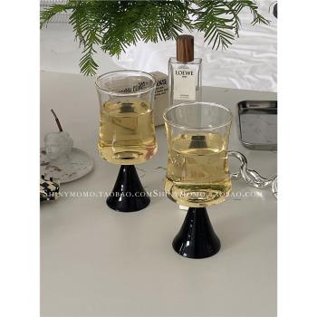 Shinymomo復古高級感玻璃法式香檳杯北歐輕奢創意酒杯黑色高腳杯