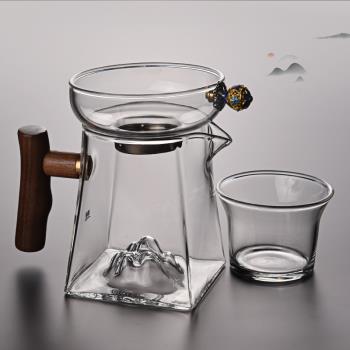 錦格木把高階茶濾一體玻璃公道杯