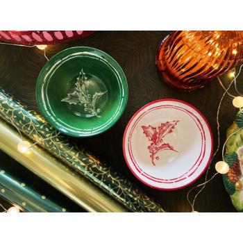 手繪圣誕節餐桌裝飾布置手繪陶瓷碗迷你醬汁調料碗甜品碗米飯小碗