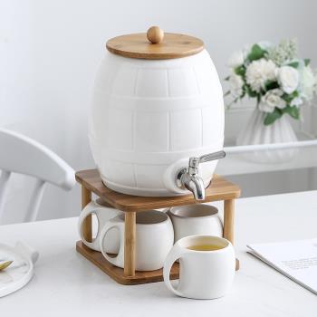 日式冷水壺帶龍頭陶瓷水具簡約咖啡杯北歐涼白開喝水杯家用套裝