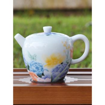 陶瓷茶具套裝牡丹羊脂玉茶壺德化白瓷功夫茶家用泡茶壺瓷壺瓷茶壺
