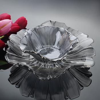 創意輕奢風果盤歐式客廳水晶玻璃結婚裝糖的零食收納向日葵盤子