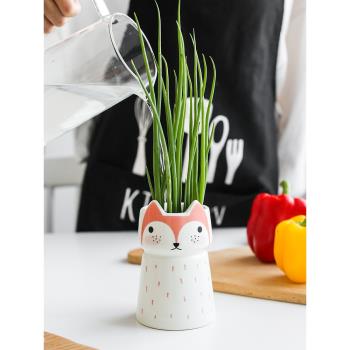 廚房保鮮養蔥盆陶瓷可愛直筒創意個性卡通食用大蔥水養花瓶筷子籠