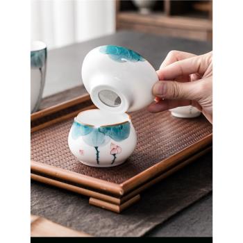 玉閣居手繪釉下彩陶瓷茶濾荷韻白瓷茶漏喝茶茶具過濾器茶葉過濾網
