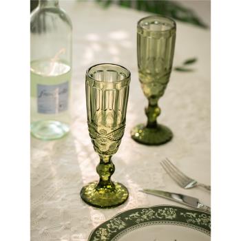 法式 復古浮雕高腳玻璃杯中古風香檳杯甜酒杯紅酒杯葡萄酒杯 ins