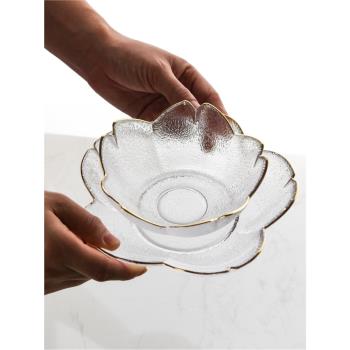 井柚ins北歐創意櫻花水果沙拉碗盤金邊玻璃錘目紋甜品碗透明湯碗