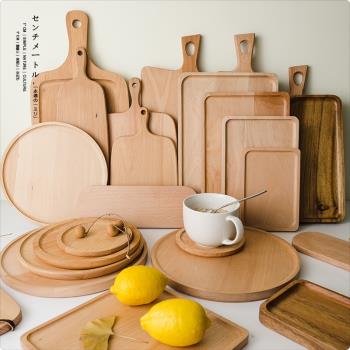 日式木盤餐盤菜盤木質壽司板長方形茶水托盤櫸木盤子木碟點心果盤