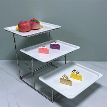 不銹鋼水果盤歐式雙層三層點心架面包蛋糕托盤自助餐展示架西餐廳