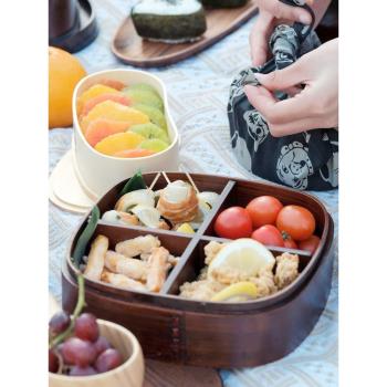 木質飯盒日式便當盒創意壽司盒大小單雙層木制便攜午餐盒野餐復古