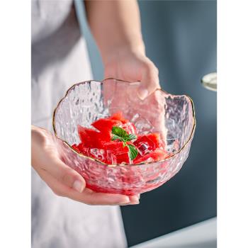 日式金邊玻璃碗甜品碗湯碗飯碗家用客廳水果盤創意碗碟套裝沙拉碗