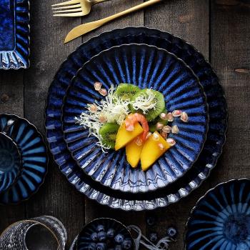 桔梗家日式窯變釉復古菊花陶瓷餐具盤子家用菜盤魚盤湯飯碗咖啡具