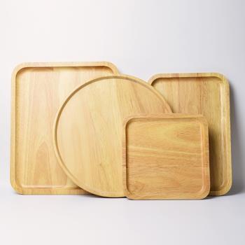 日式長方形木質茶盤實木托盤橡膠木盤子原木餐盤菜盤水果點心盤