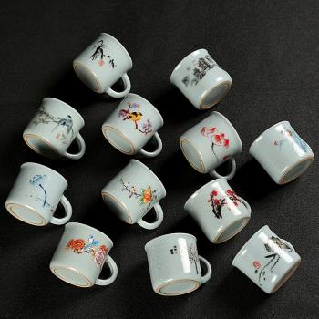 陶瓷汝窯品茗杯搪瓷杯 哥窯小茶杯汝瓷開片可養個人單杯功夫茶具