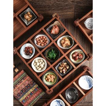 九宮格干果盤小吃盤實木餐具客棧民宿專用日式和風餐具酒店盤子