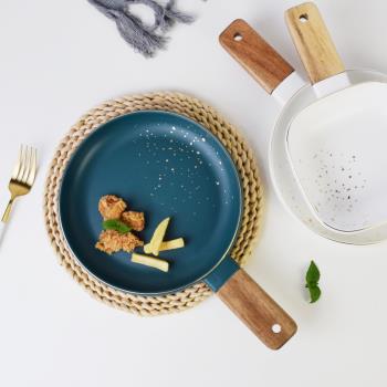 現代簡約復古金邊陶瓷餐具木柄碗盤子套裝創意牛排盤家用焗飯面碗