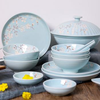 櫻花物語家用創意碗湯碗面碗料理碗日式手繪碗碟組合高淳陶瓷餐具