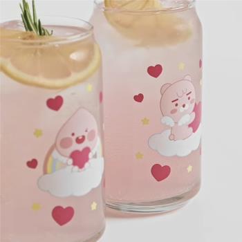 KAKAO FRIENDS粉色屁桃獅子可變色愛心玻璃杯冷飲對杯飲料果汁杯