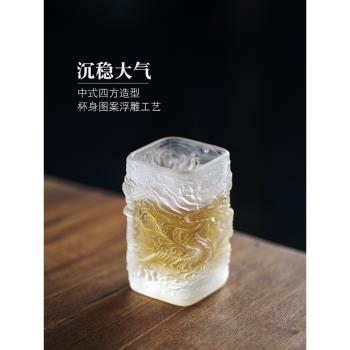 玻璃鎏金主人杯高檔磨砂單杯水晶冰凍燒琉璃功夫茶具個人專用茶杯